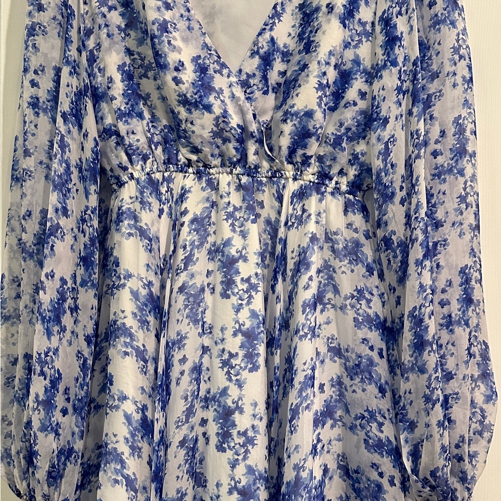 Caroline Constas Cream Wrap Dress with Ruched Long Sleeves